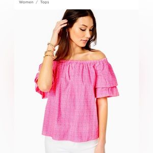 Lilly Pulitzer Pink Frankee Off the Shoulder Short Sleeve Top sz M. NWT